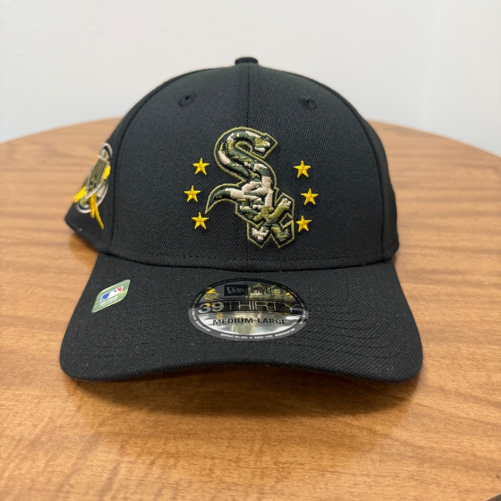 New Era Chicago White Sox 39THIRTY Hat Mens M/L Black Camo Armed Forces Day Cap